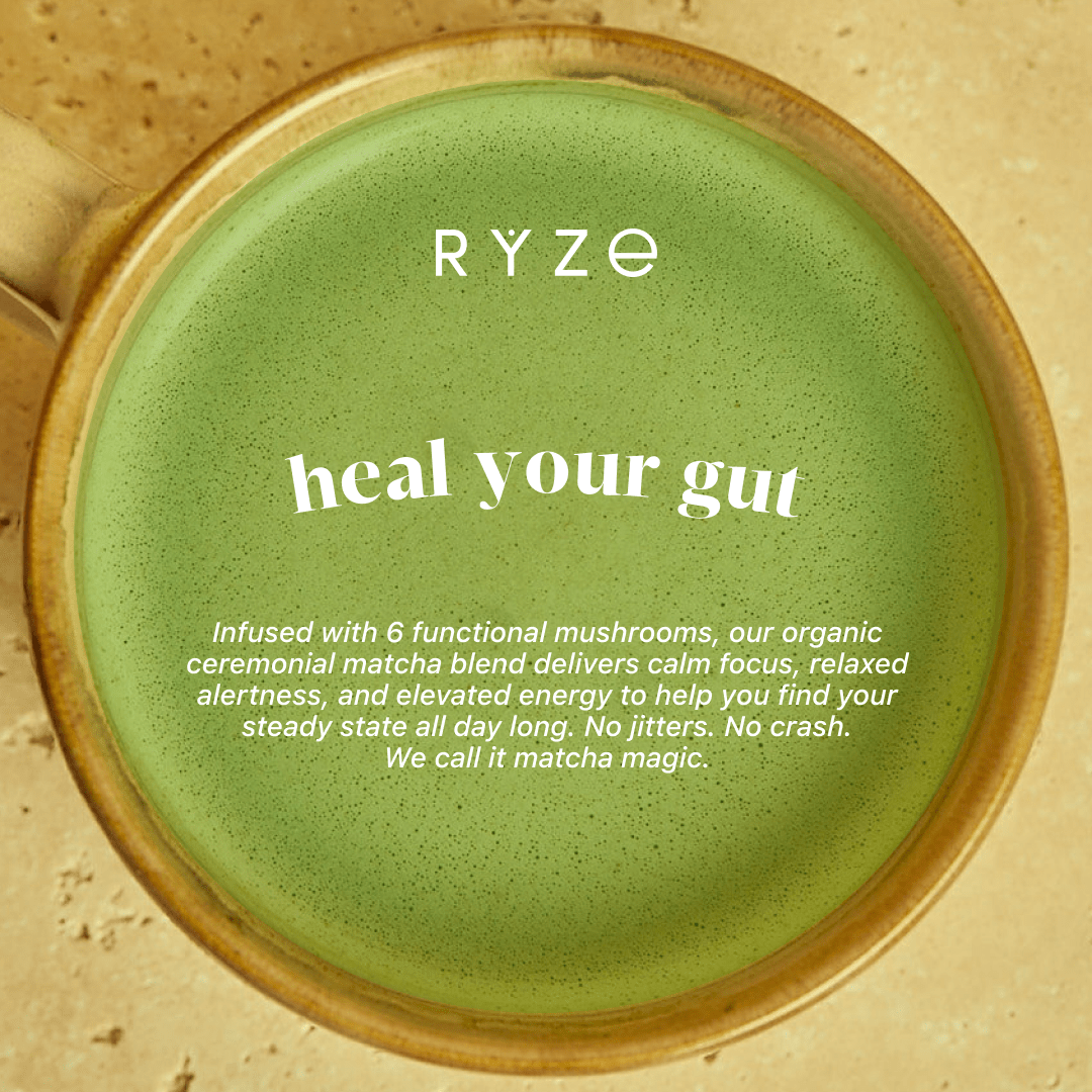 RYZE Mushroom Matcha - with 6 Organic Adaptogenic Mushrooms Grown In USA and Ceremonial-Grade Japanese Matcha